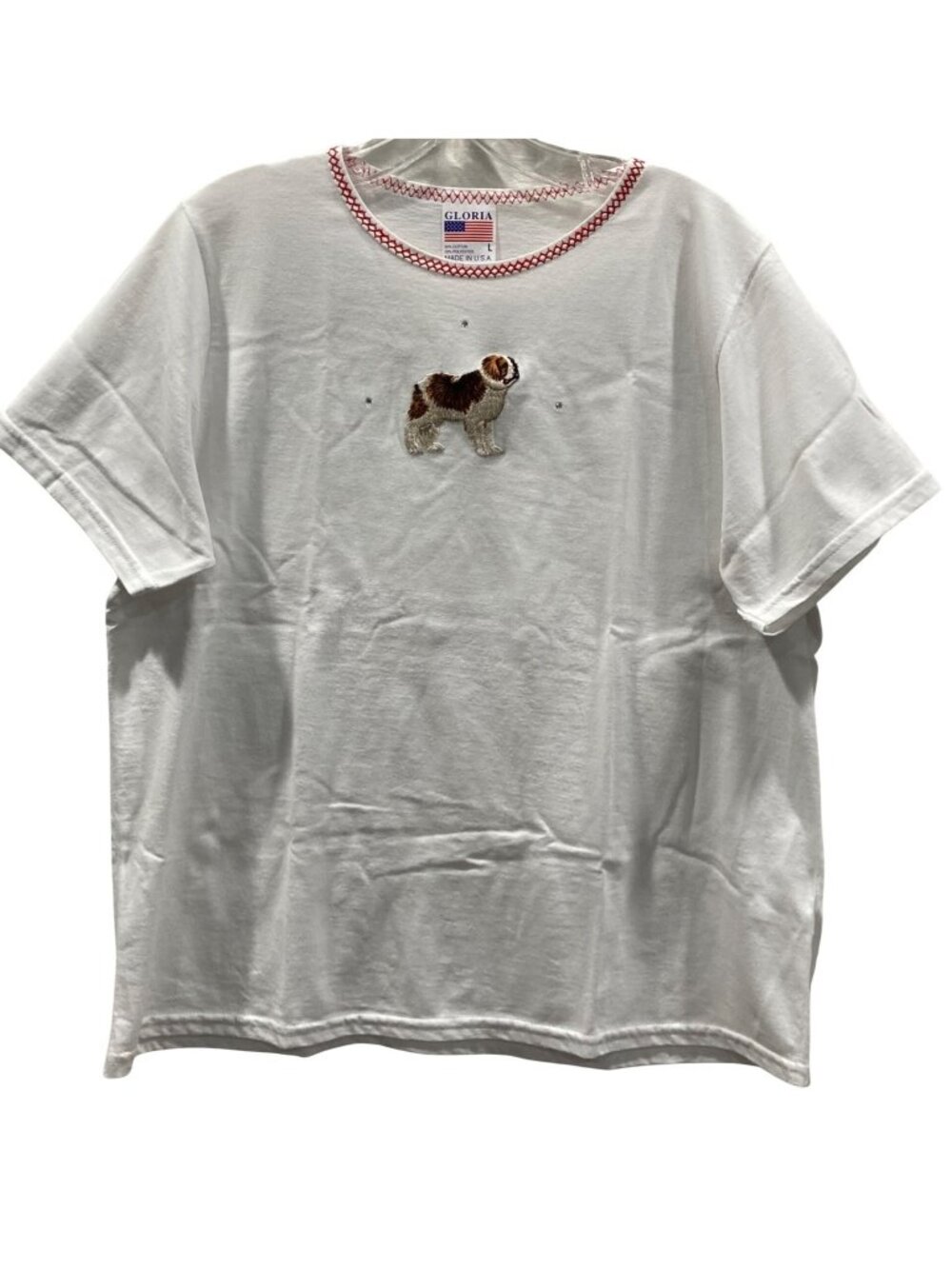 Vintage Gloria Embroidered Saint Bernard Tee L White Relaxed Fit Casual Novelty
